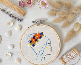 DIY Modern Embroidery Kit Calypso Art Embroidery Woman and Summer Flowers All Levels French and English