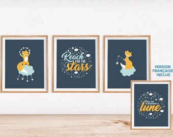 Reach for the Stars Fox Astronomy Nursery Digital Download - Pour toi on decrocherais la lune - Etoiles et Renard decors de chambre de bebe