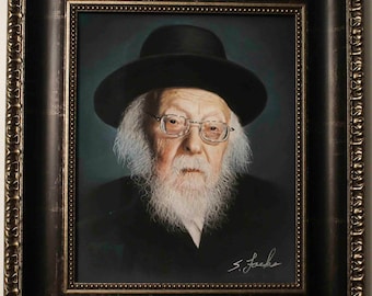 Original pastel Gedolim painting of Rav Yosef Shalom Elyashiv.