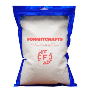 May include: A blue resealable bag filled with white polystyrene packing peanuts. The bag has a label that says "Formitcrafts" and "Where Creativity Shines".