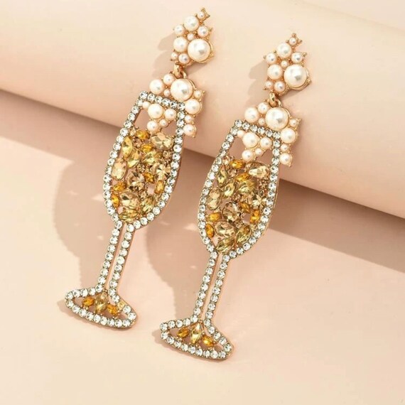 Rhinestone Wine Glass Drop Earrings Wine Glass Earrings Etsy
