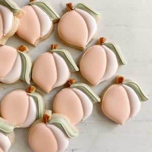 Peach mini cookies a sweet little peach decorated cookies custom cookies baby shower favors dainty baby girl