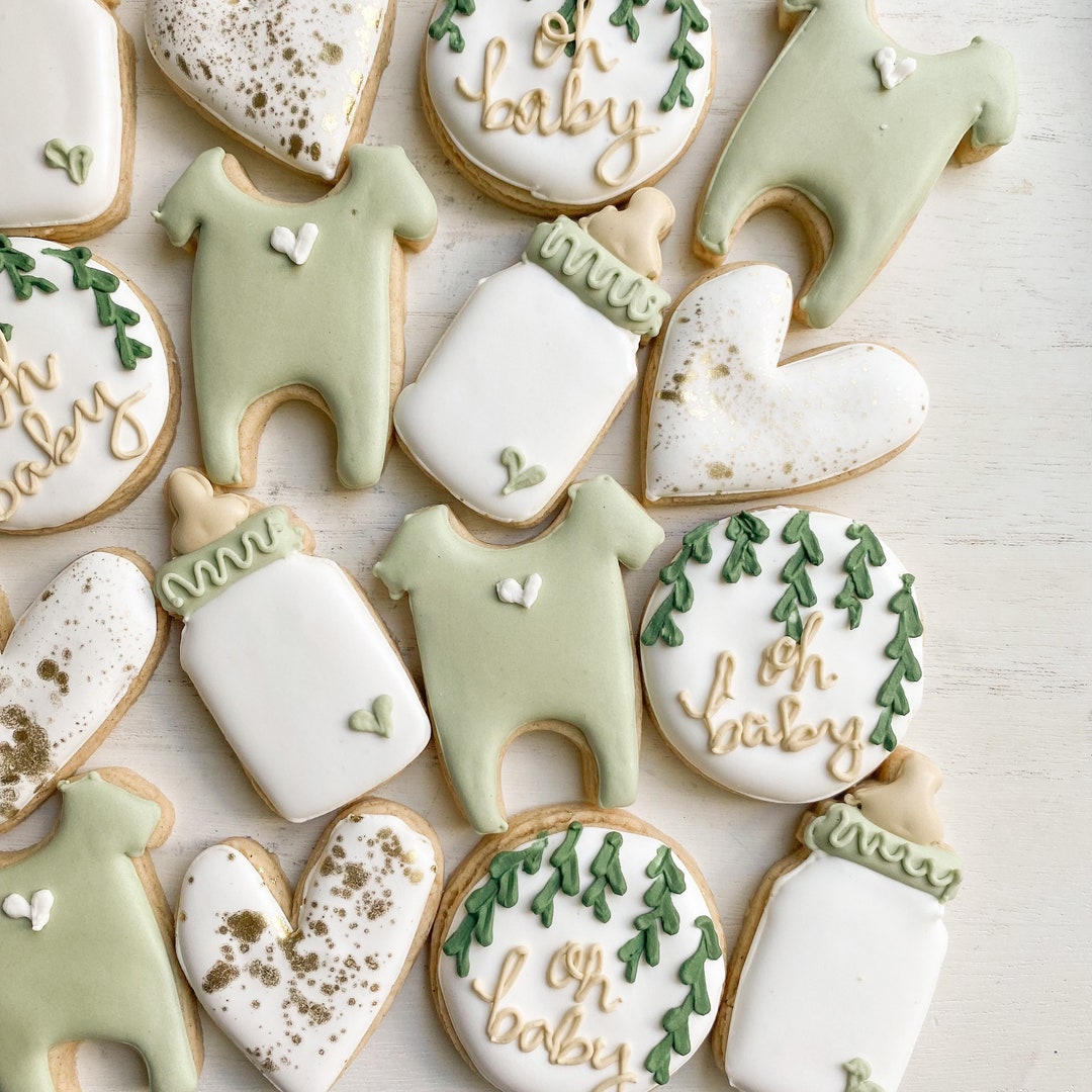 Greenery Baby Shower Sugar Cookies Mini Cookies Decorated Cookies