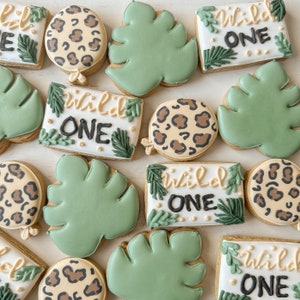 Safari birthday cookies jungle mini cookies custom decorated cookies wild one birthday 1st birthday party favors leopard