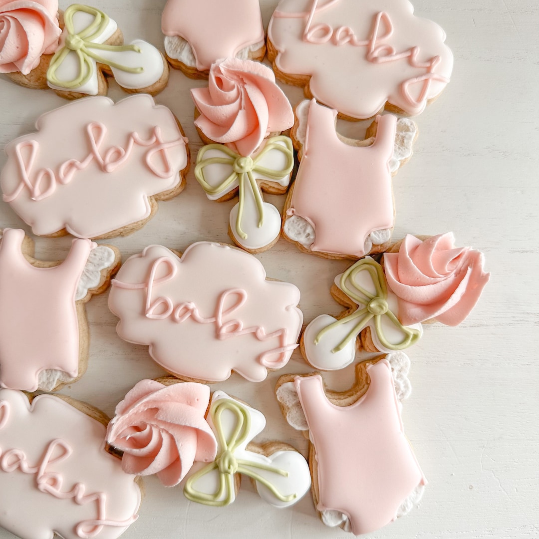 Greenery and Blush Floral Baby Shower Sugar Cookies Mini Cookies
