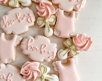 greenery and blush floral baby shower sugar cookies mini cookies decorated cookies simple baby shower oh baby shower its a girl