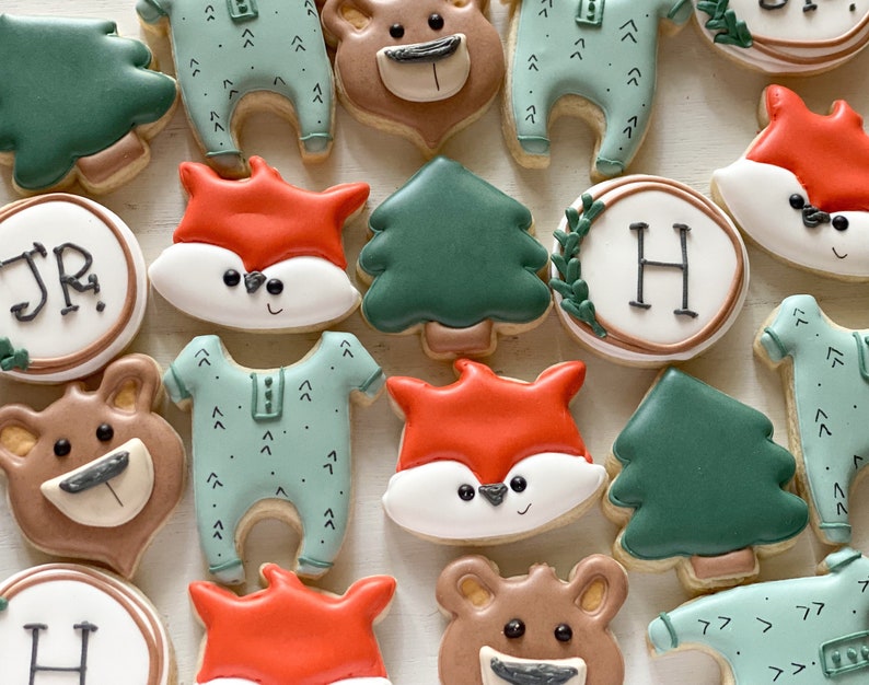 Woodland Baby Shower Sugar Cookies Woodland Animals Oh Boy Etsy
