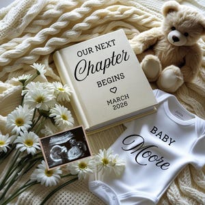 Our Next Chapter Begins Book Pregnancy Announcement, Digital Template, Canva Editable Social Media Baby Reveal, Boho Floral No Ultrasound
