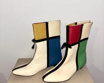 Original Vintage RARE Mondrian 1960s leather gogo boots