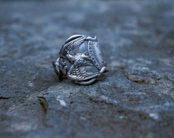 Anillo hecho a mano con cuchara de plata vintage 8/12