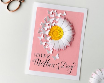 SVG DIY Card, Daisy and Butterflies, Paper Flowers, Digital Template, Paper Crafts, Daisy Decor, Greeting Card, Handmade Card, Mother's Day