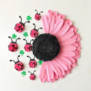 File digitale SVG Carta Margherita Coccinella Modello Decorazione primaverile Decorazione cameretta San Valentino Carta artigianale Decorazione murale fai da te Fiore di carta Coccinella