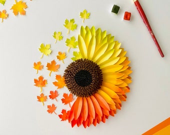 File digitale SVG, Fogliame autunnale, Modello girasole, Arredamento autunnale, Artigianato per bambini, Fiore di carta, Artigianato con la carta, Fai da te autunnale, Artigianato autunnale, Decorazioni per la casa