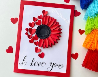 Modelo SVG, arquivo Cricut, girassol faça você mesmo, flor de papel, cartão de dia das mães, chá de bebê, artesanato para crianças, cartão de aniversário, cartão de aniversário