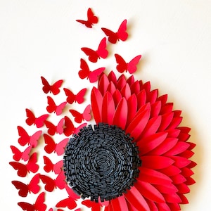 Modèle SVG tournesol et papillons – Fleur en papier de 9 po. pour Cricut, décoration de salle de classe, travaux manuels de printemps