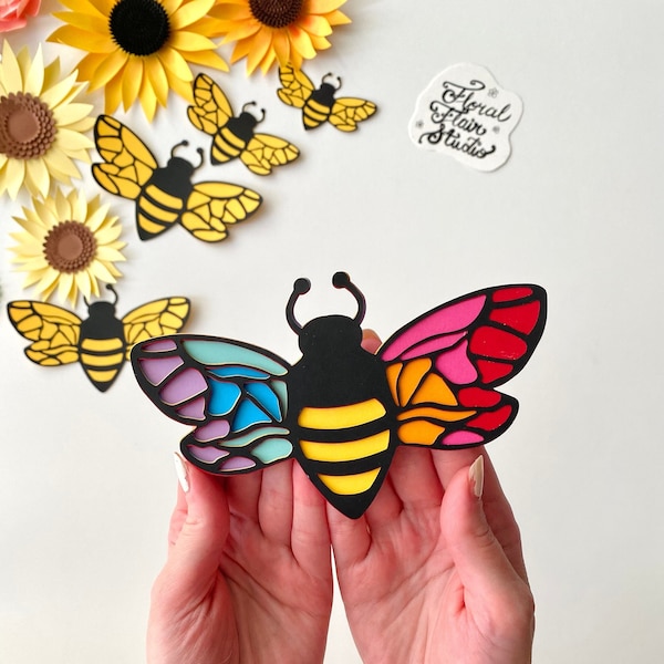 SVG Digital File, Paper Bees Template, Summer Decor, Nursery Decor, Pride Month, Paper Craft, Birthday Gift, 3D Paper Art, Rainbow Craft DIY