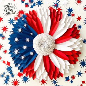 SVG Digital Template, Paper Sunflower, Summer Decor, Paper Flower Backdrop, Red White and Blue, Paper Crafts, Patriotic Design, 4th of July