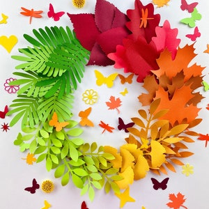 Modèle numérique SVG, couronne d'automne, feuillage d'automne, fichier Cricut, travaux manuels en papier, art floral en papier, travaux manuels de printemps, décoration de Thanksgiving, silhouette