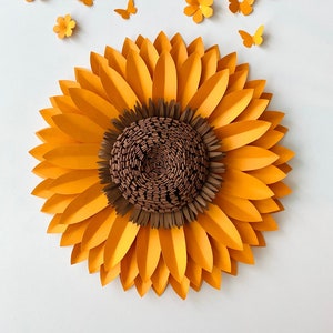 Modello digitale SVG PDF, Girasole di carta, Decorazioni autunnali, Sfondo di fiori di carta, Decorazioni per la cameretta dei bambini, Artigianato di carta, Artigianato autunnale, File Cricut