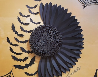 Halloween Sunflower SVG Template: Bat Decor, Paper Flower (Digital File)