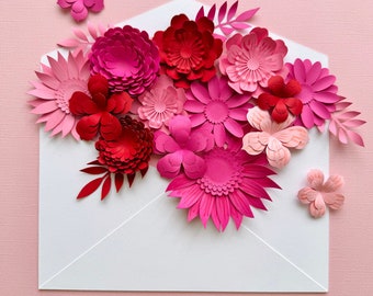 Modelo digital SVG, casamento faça você mesmo, cartão de flores de papel, artesanato de primavera, artesanato de verão, professor, dia das mães, cartão de aniversário, estúdio de estilo floral