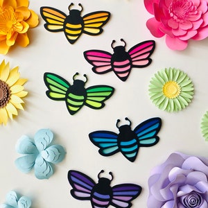 SVG Digital File, Paper Bees Template, Spring Decor, Nursery Decor, Paper Craft, Birthday Gift, 3D Paper Art, Rainbow Craft, Easter Crafts image 1