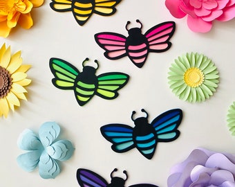 SVG Digital File, Paper Bees Template, Spring Decor, Nursery Decor, Paper Craft, Birthday Gift, 3D Paper Art, Rainbow Craft, Easter Crafts