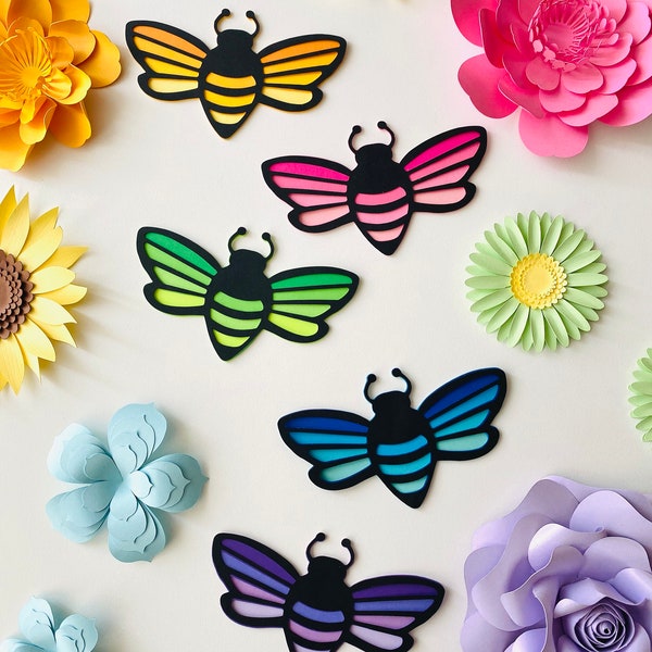 SVG Digital File, Paper Bees Template, Spring Decor, Nursery Decor, Paper Craft, Birthday Gift, 3D Paper Art, Rainbow Craft, Easter Crafts