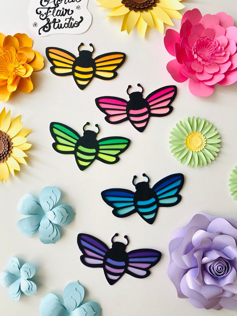 SVG Digital File, Paper Bees Template, Spring Decor, Nursery Decor, Paper Craft, Birthday Gift, 3D Paper Art, Rainbow Craft, Easter Crafts image 1