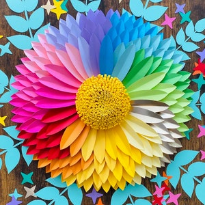 Modello digitale SVG, PNG, Girasole di carta, Decorazioni primaverili, Sfondo con fiori di carta, Decorazioni fai da te per la casa, Decorazioni per la cameretta dei bambini, Lavoretti di carta, Design floreale