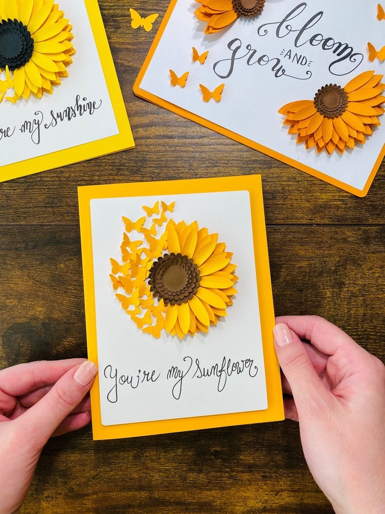 SVG PDF Greeting Card File Sunflower Butterfly Paper Flower image 1