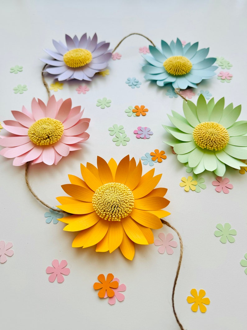 DIY Daisy Garland, Paper Flower File, SVG Digital Template, Crafts for Kids, Spring Crafts, Rainbow Decor, Mother's Day Gift, Handmade Gift image 3