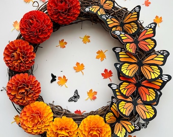 Ringelblume und Monarchfalter, Papierblume SVG-Vorlage: Dia de Muertos (Digitale Datei)