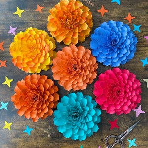 Digitaal digitaal bestand goudsbloem, papieren bloemsjabloon, Flores de Papel, Cempacuchil, Dia de Muertos, herfstdecor, papierkunst, dag van de doden