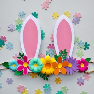 Bunny Ears Floral Headband Template: DIY Spring Paper Craft (SVG Digital File)