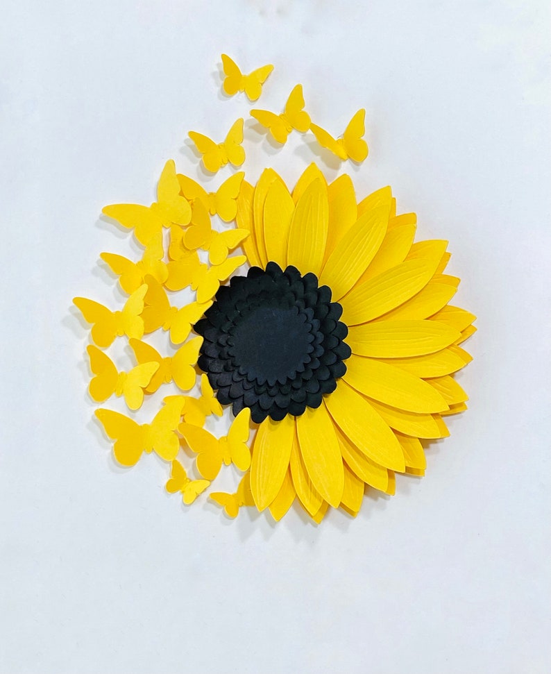 Cartão SVG com Girassol e Borboletas | Modelo de Cartão de Papel em Camadas 3D para Cricut | Download Digital de Cartão Floral para Felicitações imagem 5