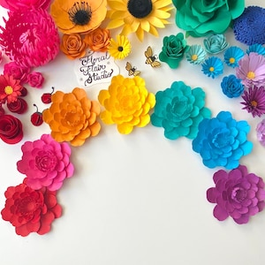 Peonia di carta, mini fiore di carta, modello digitale SVG, decorazioni floreali, lavoretti di carta fai da te, decorazioni per feste, decorazioni arcobaleno, baby shower, lavoretti primaverili