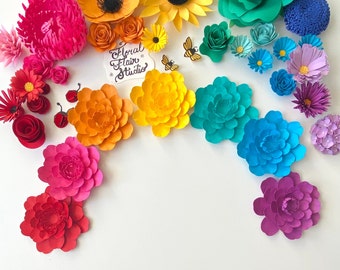 Paper Peony, Mini Paper Flower, Svg, Pdf, Png, Digital Template, Floral Decor, DIY Paper Crafts, Party Decor, Rainbow Decor, Baby Shower