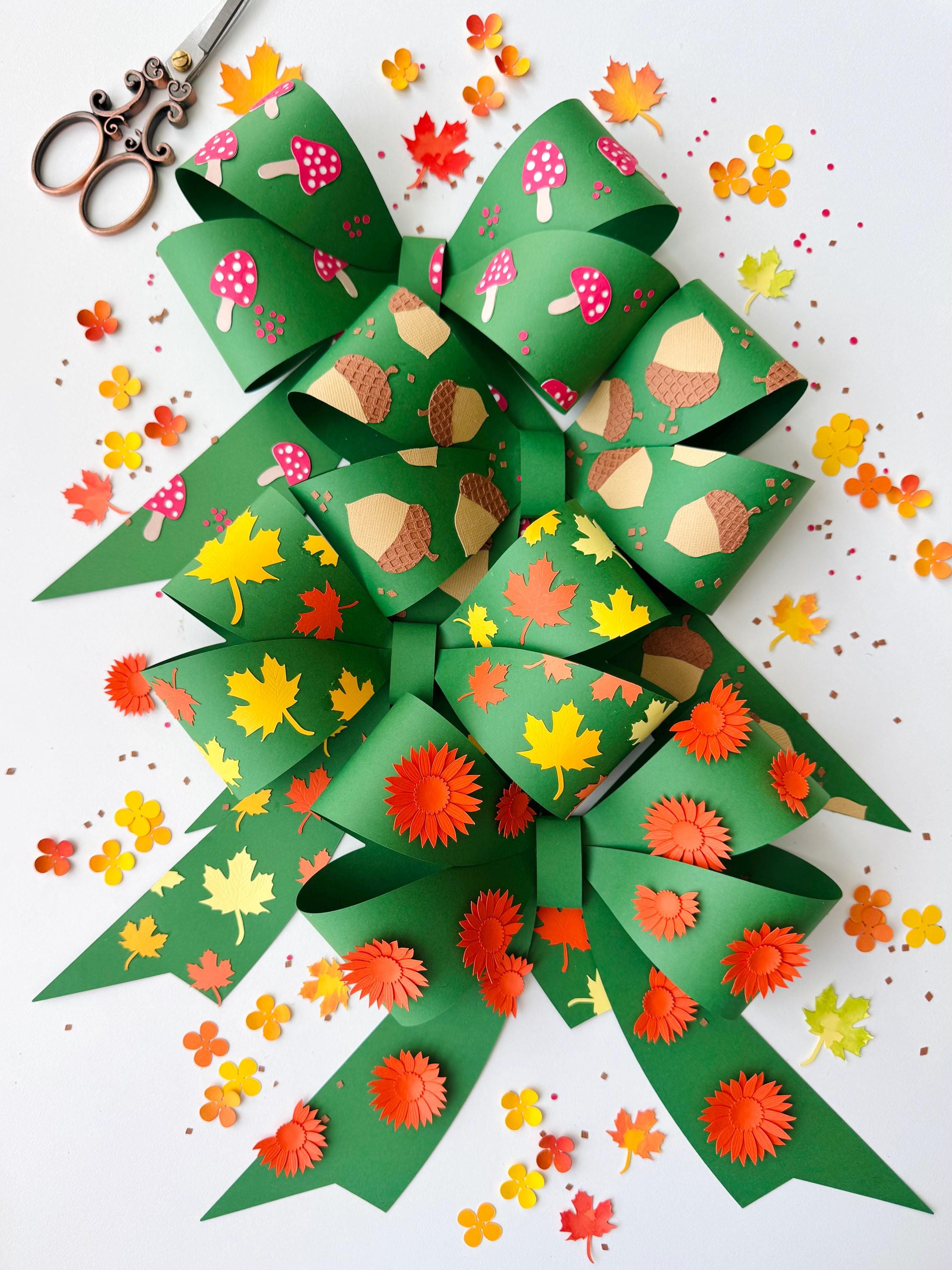Paper Bow SVG Template: Mushrooms & Acorns Design (Digital Download)