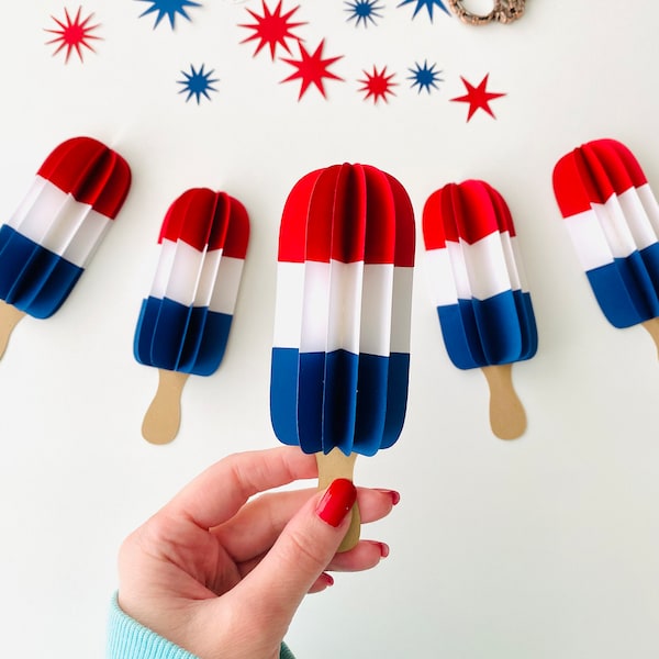 SVG Digital Template, Paper Popsicles, Summer Decor, DIY Backdrop, Red White and Blue, Paper Crafts, Patriotic Design, 4th of July, Birthday