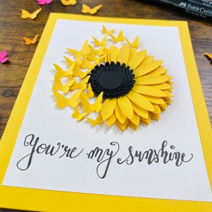 Cartão SVG com Girassol e Borboletas | Modelo de Cartão de Papel em Camadas 3D para Cricut | Download Digital de Cartão Floral para Felicitações imagem 4