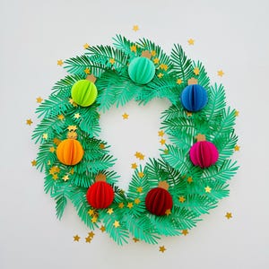 SVG, fichier numérique, lumières de Noël 3D, travaux de création faciles pour les enfants, couronne de papier arc-en-ciel, décoration de Noël, décoration de fête, kit de bricolage, guirlande d'ampoules