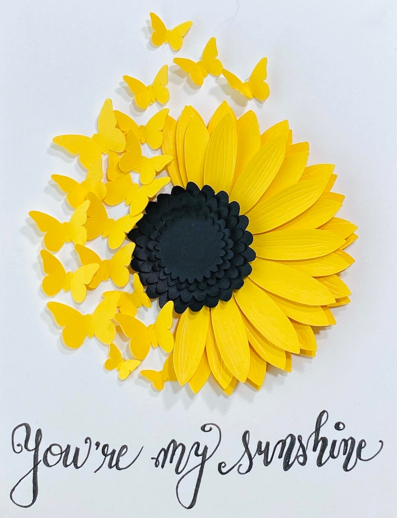 Cartão SVG com Girassol e Borboletas | Modelo de Cartão de Papel em Camadas 3D para Cricut | Download Digital de Cartão Floral para Felicitações imagem 6