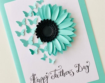 Modelo digital SVG, cartão comemorativo, girassol de papel, artesanato de primavera, artesanato com flores de papel, dia dos pais, borboletas de papel, cartão de aniversário