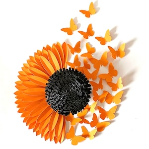 Modelo SVG de Girassol e Borboletas – Flor de Papel de 9" para Cricut, Decoração de Sala de Aula, Artesanato de Primavera Faça Você Mesmo
