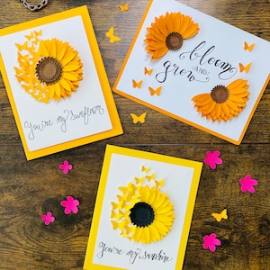 Cartão SVG com Girassol e Borboletas | Modelo de Cartão de Papel em Camadas 3D para Cricut | Download Digital de Cartão Floral para Felicitações imagem 3