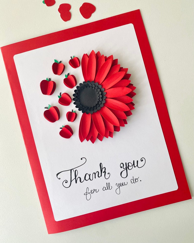 SVG Digital Template, Handmade Card Apples Sunflower, Valentine's Day Card, Paper Flower Craft, Spring Craft, Teacher Gift, Birthday Card image 1