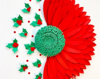 SVG Digital File, Paper Holly Sunflower Template, Christmas Decor, Holiday Decor, Xmas Craft, Paper Flower, DIY Wall Decor, Handmade Gift