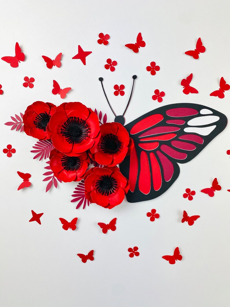 Farfalla floreale SVG, modello digitale, file Cricut, papavero di carta, lavoretti per la festa della mamma, fiori di carta, apprezzamento degli insegnanti, decorazioni per la scuola materna fai da te immagine 1