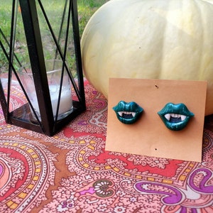 Teal Vampire Lips Stud Earrings